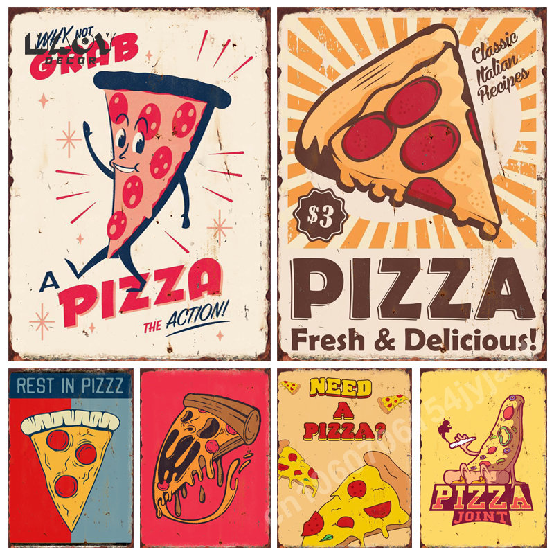 Food Snacks Background - Pizza Grappig Eten Metalen Tin Borden