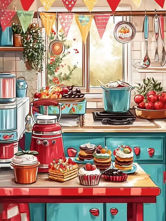 Fruit Roll Up - Diamant schilderij landschap fruit keuken taarten